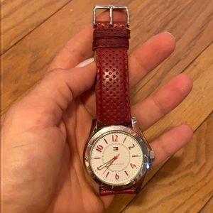 Tommy Hilfiger red leather watch